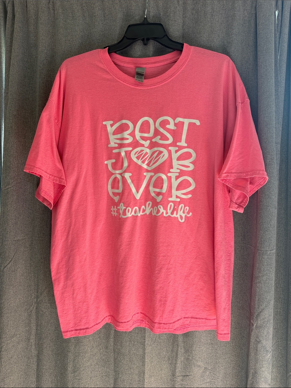 Gildan Pink Short Sleeve Tee with White "Best Job Ever" Graphic